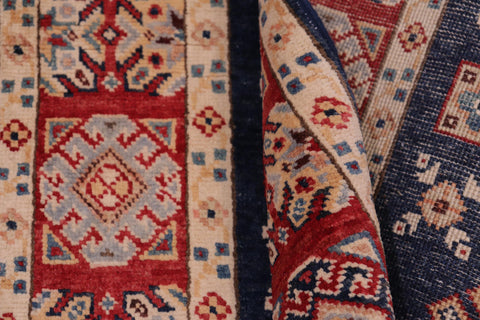 handmade Geometric Kazak light Blue Beige Hand-made RUNNER 100% WOOL area rug 3x10