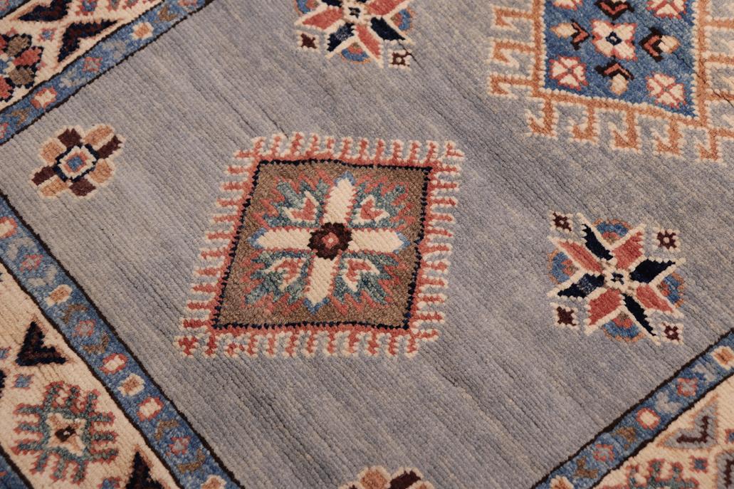 handmade Geometric kazak light Blue Ivory Hand-made RUNNER 100% WOOL area rug 2x6