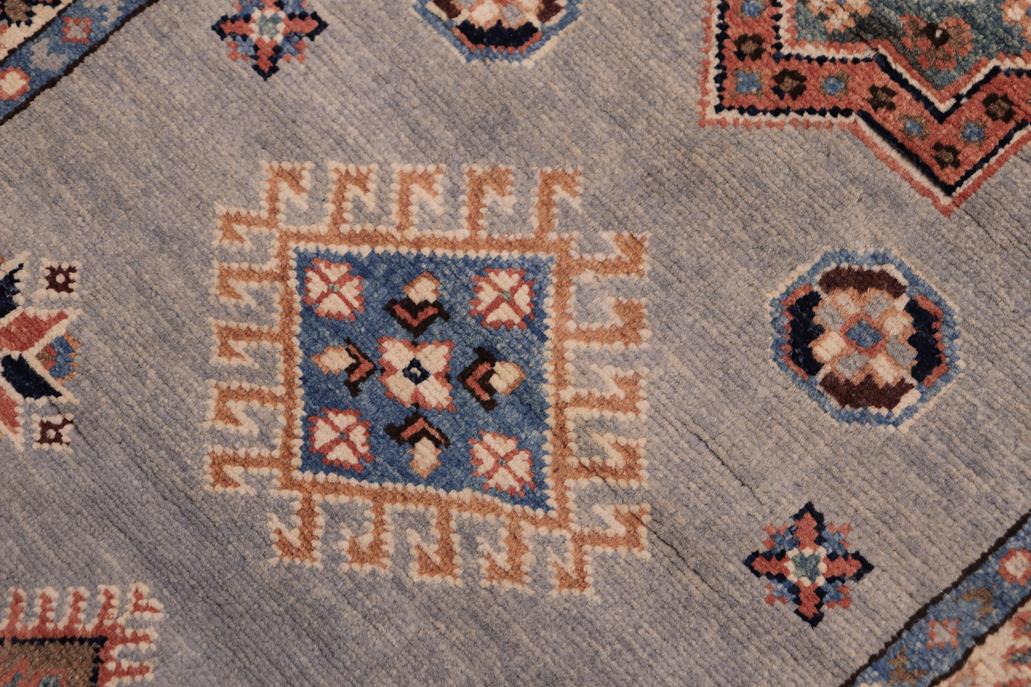 handmade Geometric kazak light Blue Ivory Hand-made RUNNER 100% WOOL area rug 2x6