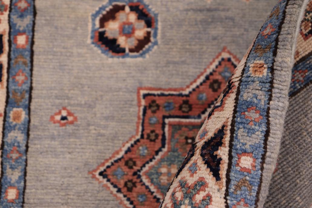 handmade Geometric kazak light Blue Ivory Hand-made RUNNER 100% WOOL area rug 2x6