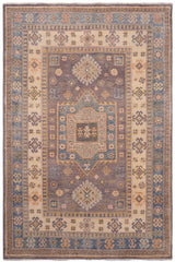 handmade Geometric Kazak Lt. Gray Lt. Blue Hand-made RECTANGLE 100% WOOL area rug 4' x 6'