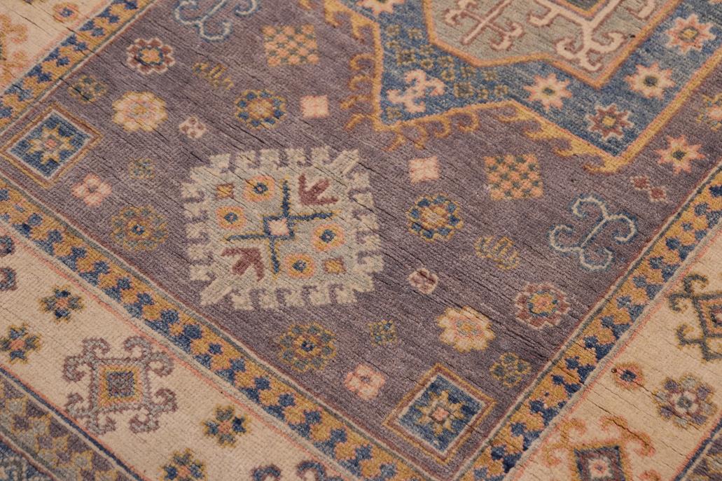handmade Geometric Kazak Lt. Gray Lt. Blue Hand-made RECTANGLE 100% WOOL area rug 4' x 6'