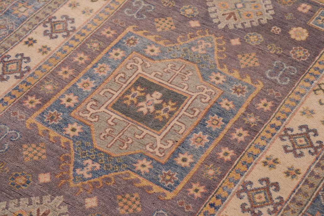 handmade Geometric Kazak Lt. Gray Lt. Blue Hand-made RECTANGLE 100% WOOL area rug 4' x 6'