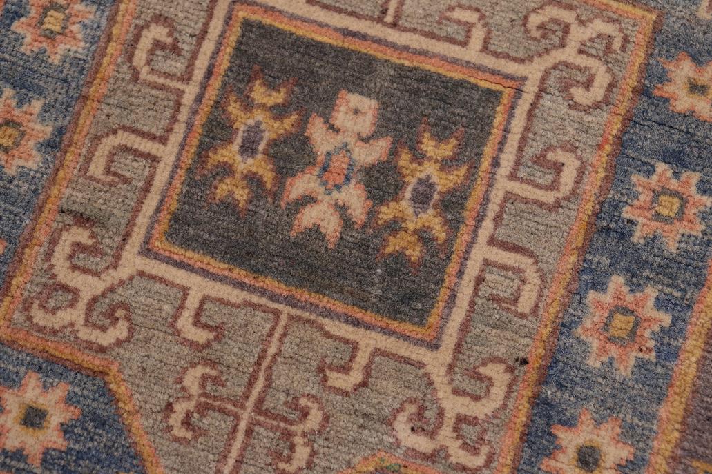 handmade Geometric Kazak Lt. Gray Lt. Blue Hand-made RECTANGLE 100% WOOL area rug 4' x 6'