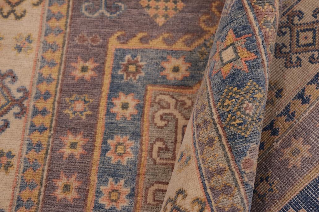 handmade Geometric Kazak Lt. Gray Lt. Blue Hand-made RECTANGLE 100% WOOL area rug 4' x 6'