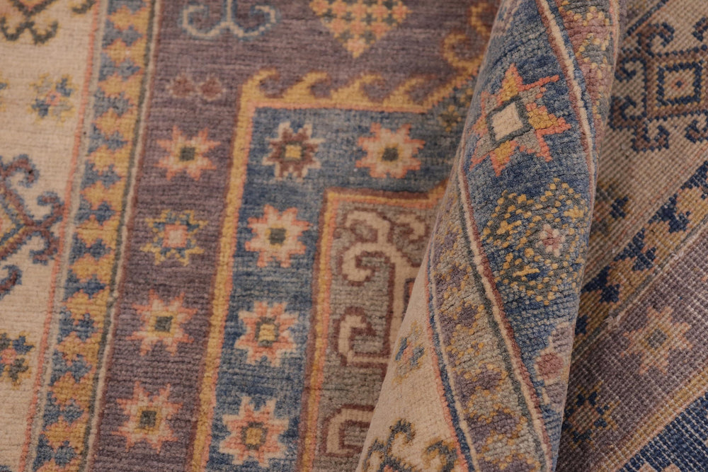 handmade Geometric Kazak Lt. Gray Lt. Blue Hand-made RECTANGLE 100% WOOL area rug 4'X6'