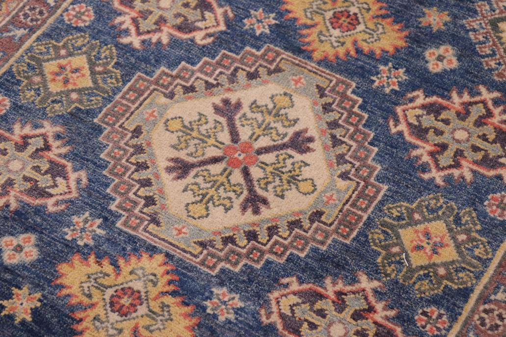 handmade Geometric Kazak Blue Beige Hand-made RECTANGLE 100% WOOL area rug 4' x 6'