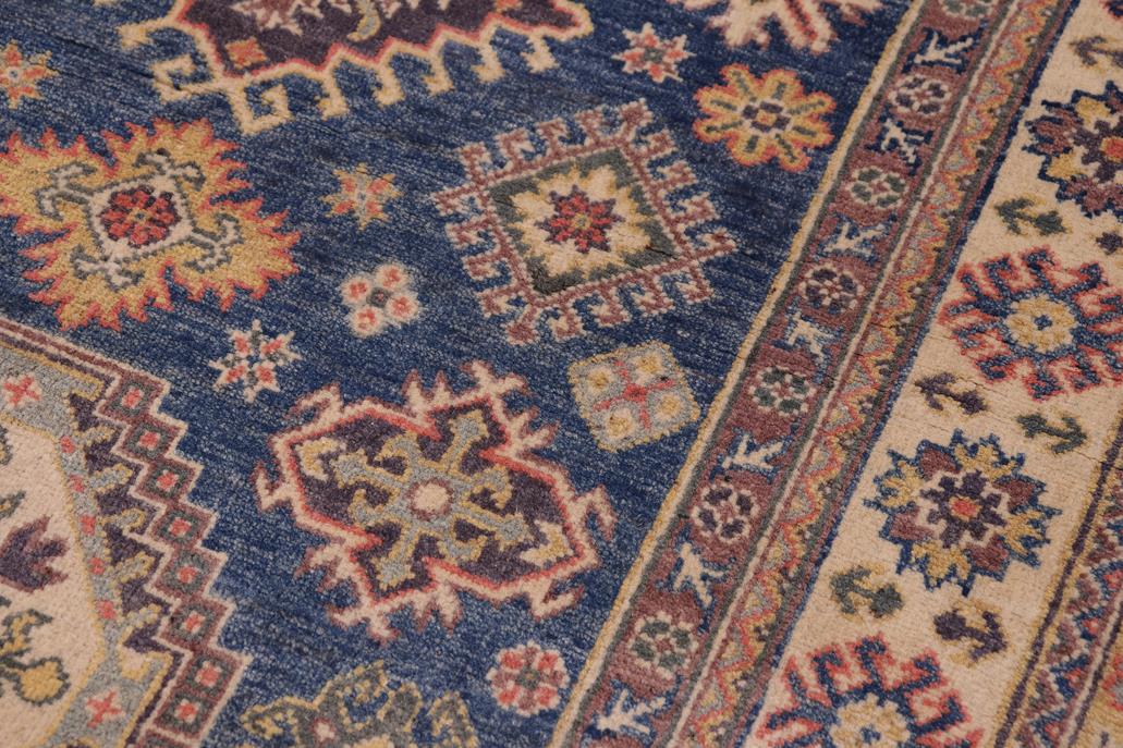 handmade Geometric Kazak Blue Beige Hand-made RECTANGLE 100% WOOL area rug 4' x 6'