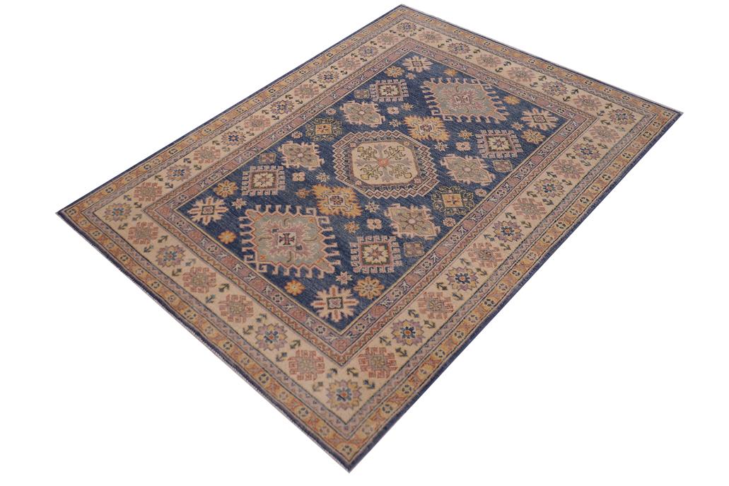 handmade Geometric Kazak Lt. Blue Beige Hand-made RECTANGLE 100% WOOL area rug 4' x 6'