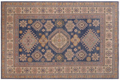 handmade Geometric Kazak Lt. Blue Beige Hand-made RECTANGLE 100% WOOL area rug 4'X6'