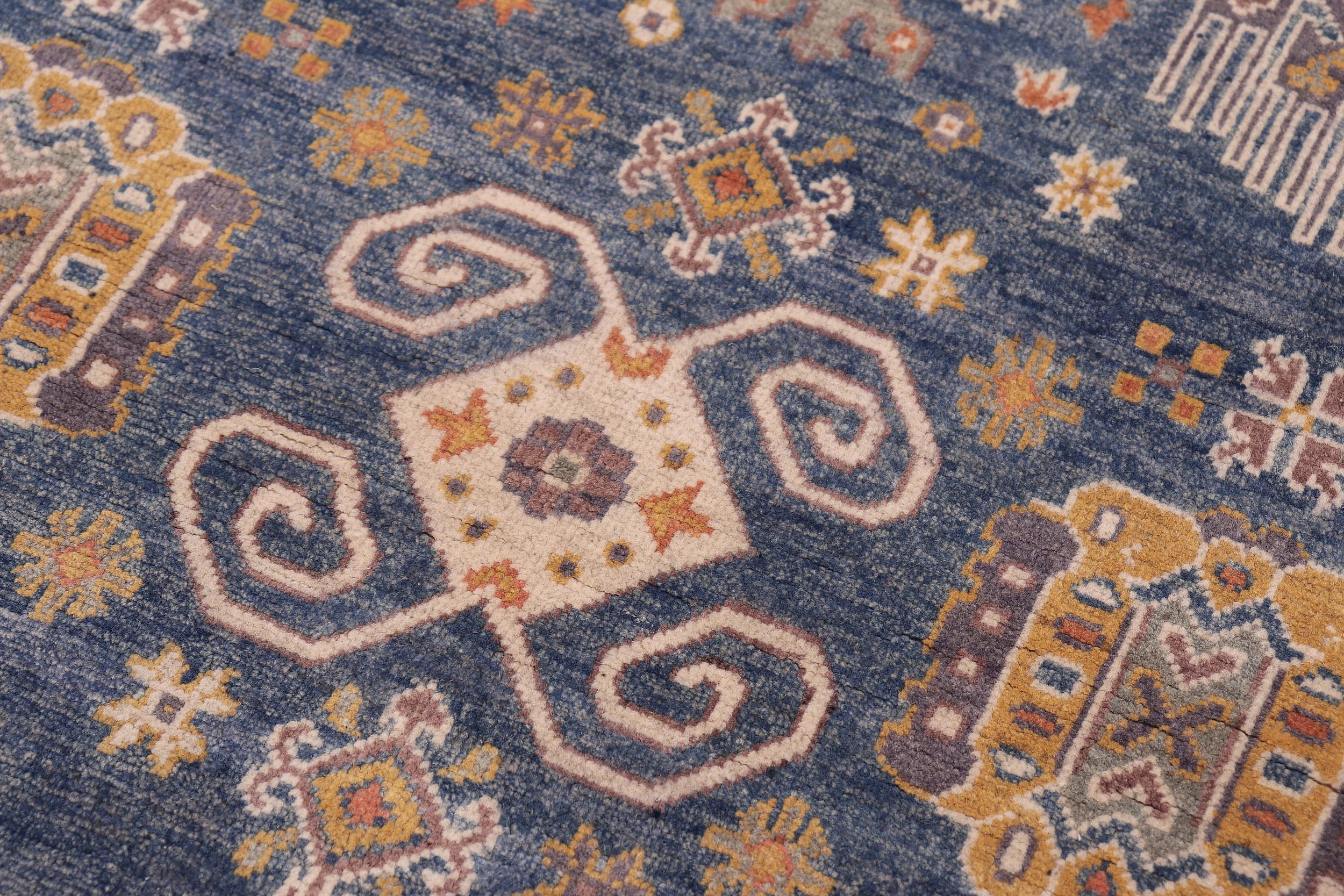 handmade Geometric Kafkaz Lt. Blue Lt. Blue Hand-made RECTANGLE 100% WOOL area rug 4' x 6'
