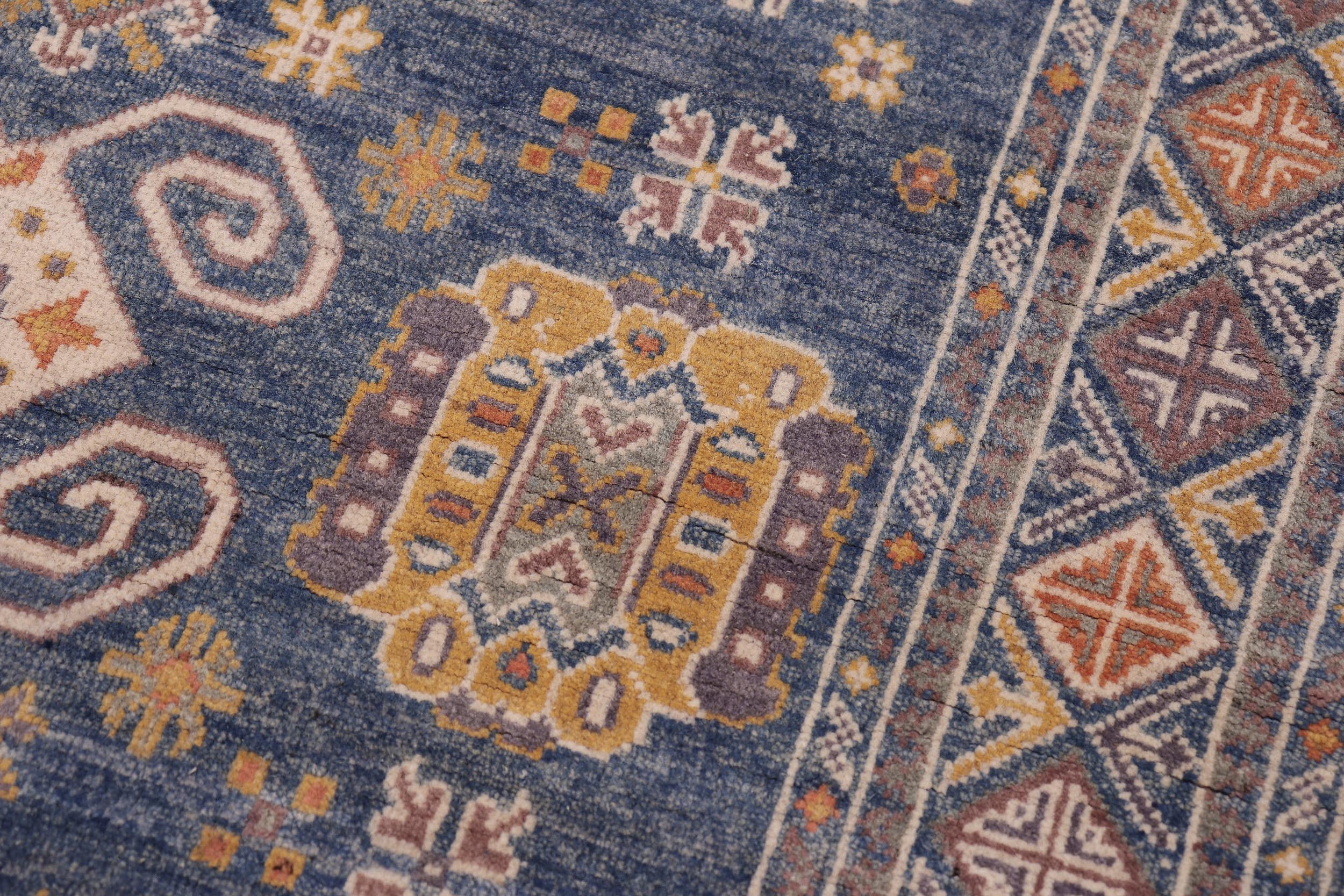 handmade Geometric Kafkaz Lt. Blue Lt. Blue Hand-made RECTANGLE 100% WOOL area rug 4' x 6'