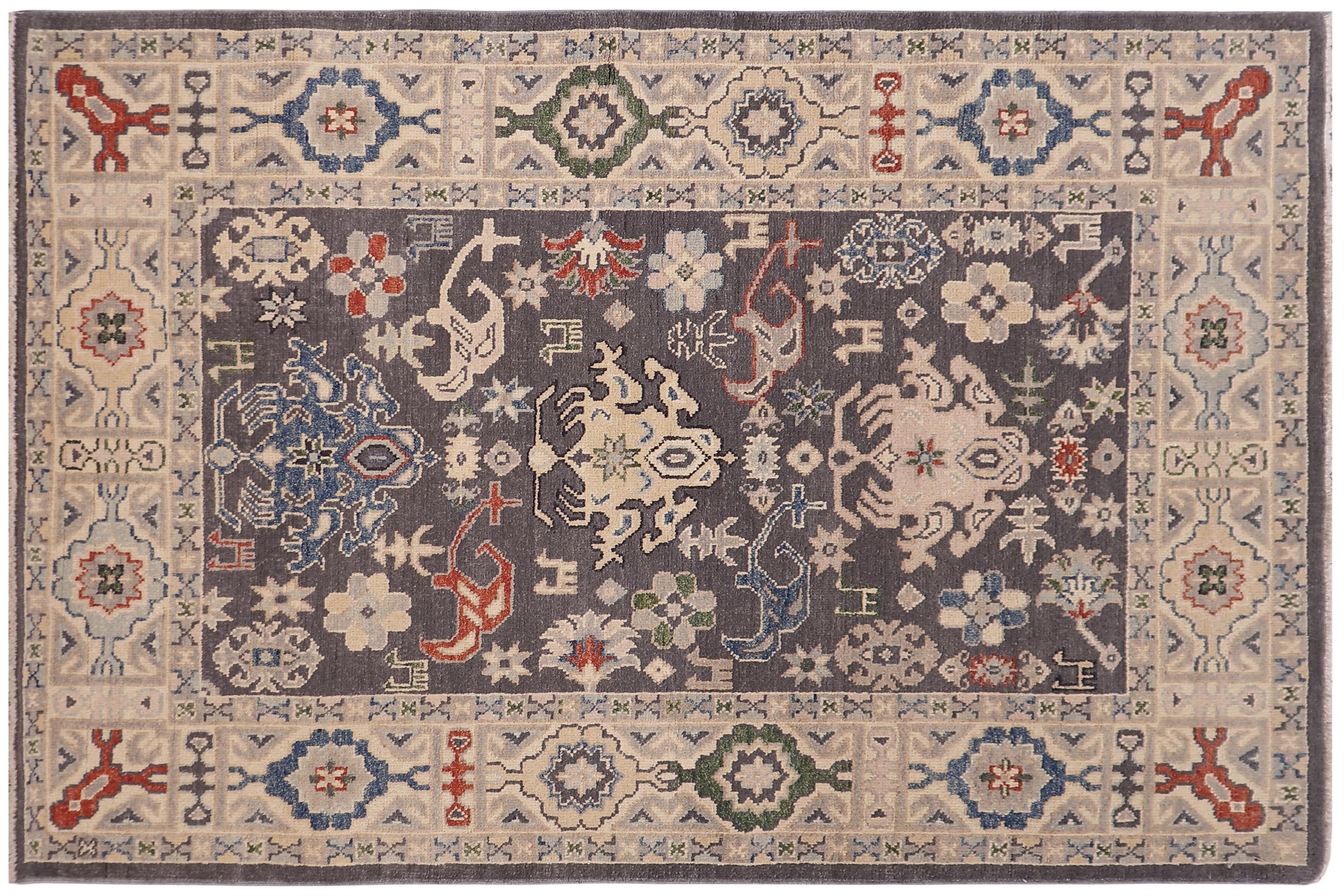 handmade Transitional Kafkaz Gray Lt. Gold Hand-made RECTANGLE 100% WOOL area rug 4' x 6'