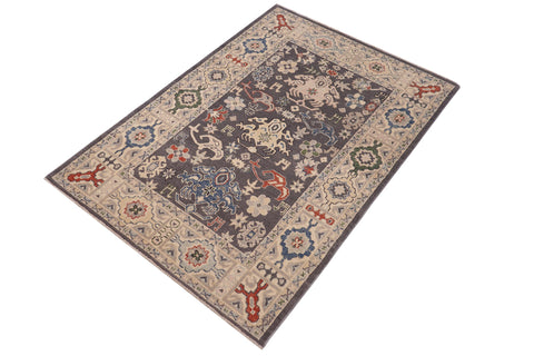 handmade Transitional Kafkaz Gray Lt. Gold Hand-made RECTANGLE 100% WOOL area rug 4' x 6'