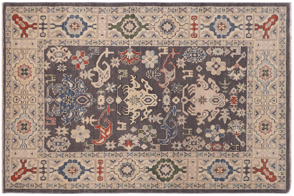 handmade Transitional Kafkaz Gray Lt. Gold Hand-made RECTANGLE 100% WOOL area rug 4' x 6'