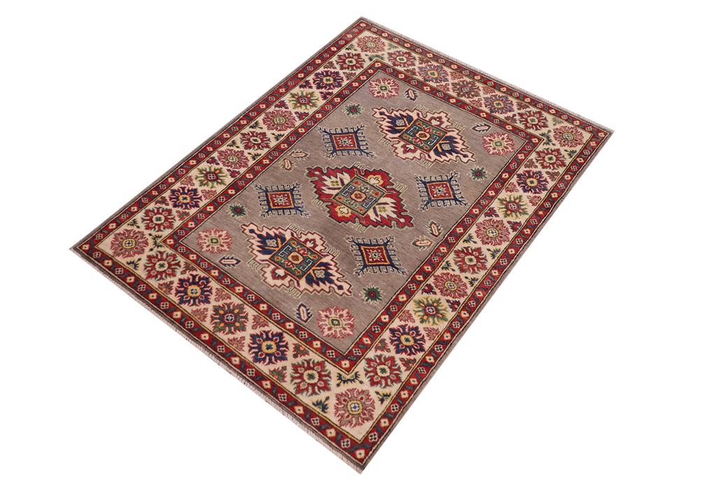 handmade Geometric Kazak Gray Beige Hand-made RECTANGLE 100% WOOL area rug 4' x 6'