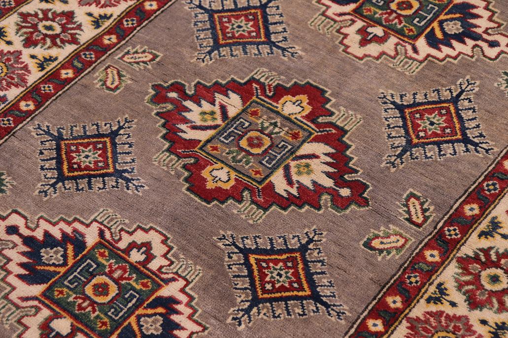 handmade Geometric Kazak Gray Beige Hand-made RECTANGLE 100% WOOL area rug 4' x 6'