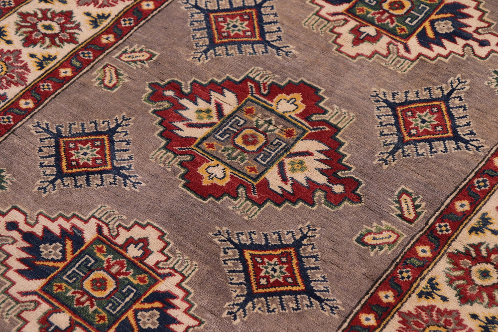 handmade Geometric Kazak Gray Beige Hand-made RECTANGLE 100% WOOL area rug 4'X6'