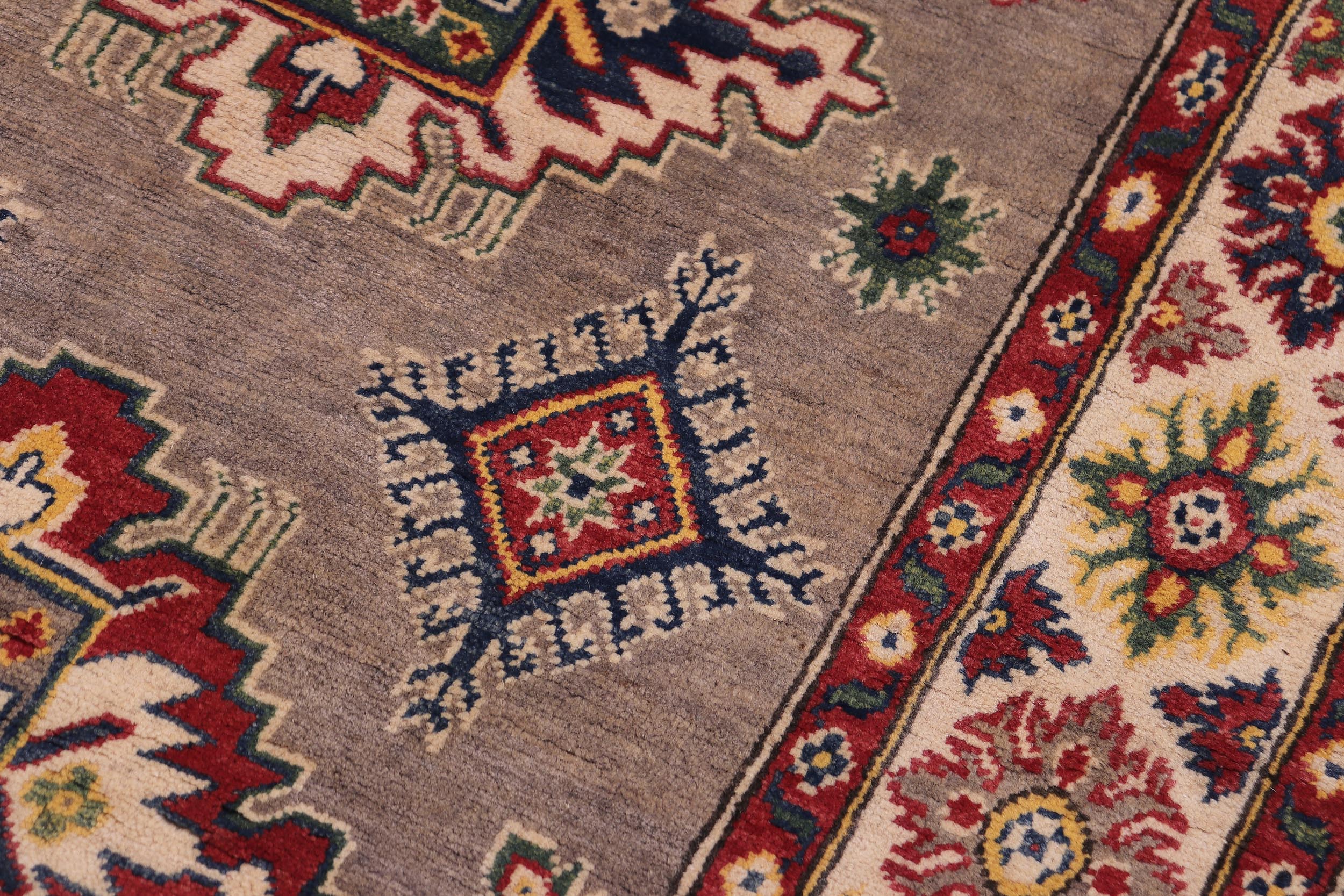 handmade Geometric Kazak Gray Beige Hand-made RECTANGLE 100% WOOL area rug 4'X6'
