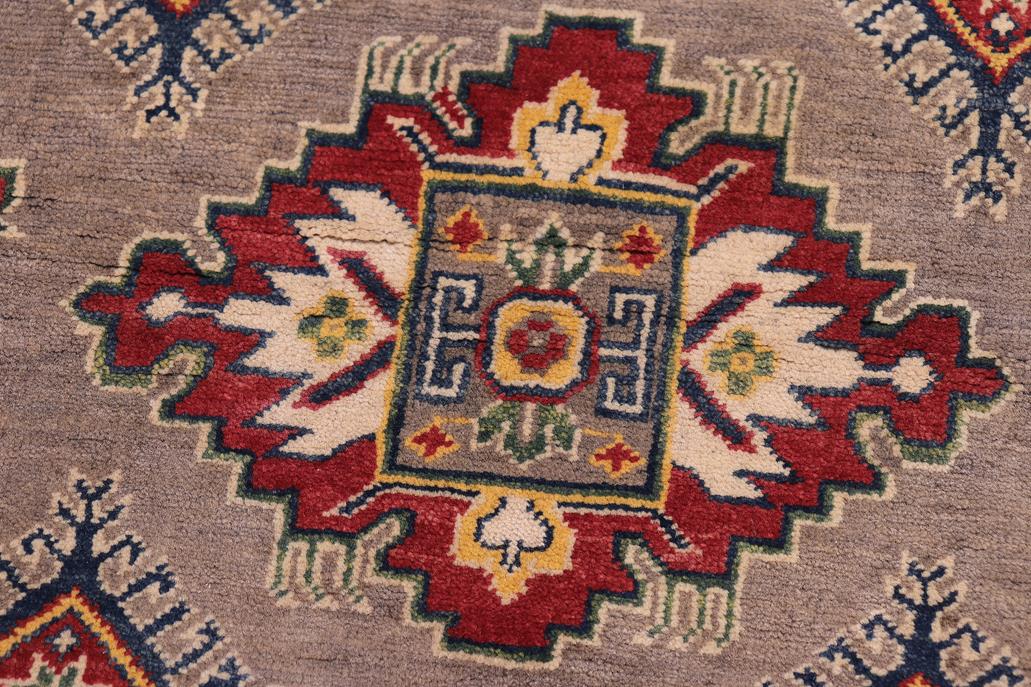 handmade Geometric Kazak Gray Beige Hand-made RECTANGLE 100% WOOL area rug 4' x 6'