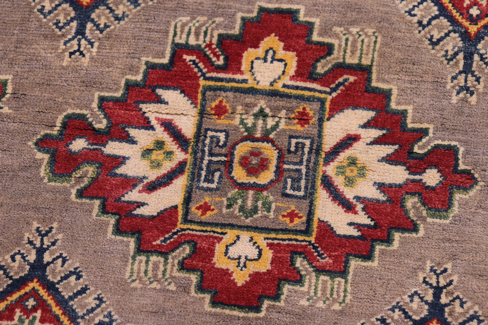 handmade Geometric Kazak Gray Beige Hand-made RECTANGLE 100% WOOL area rug 4'X6'