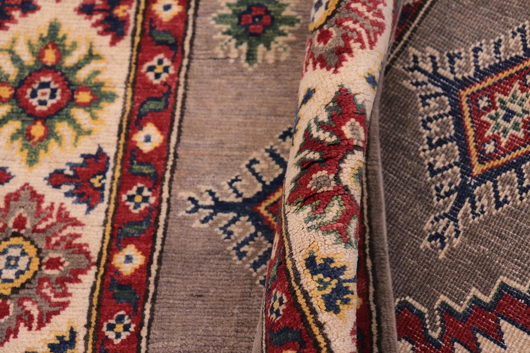 handmade Geometric Kazak Gray Beige Hand-made RECTANGLE 100% WOOL area rug 4' x 6'