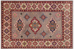handmade Geometric Kazak Gray Beige Hand-made RECTANGLE 100% WOOL area rug 4'X6'