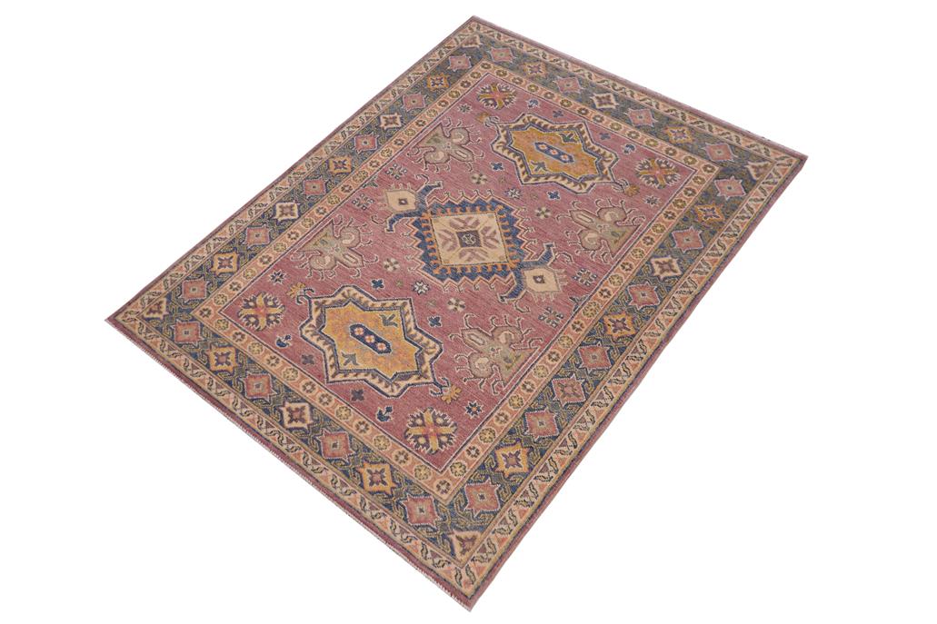 handmade Geometric Kazak Purple Lt. Blue Hand-made RECTANGLE 100% WOOL area rug 4' x 6'