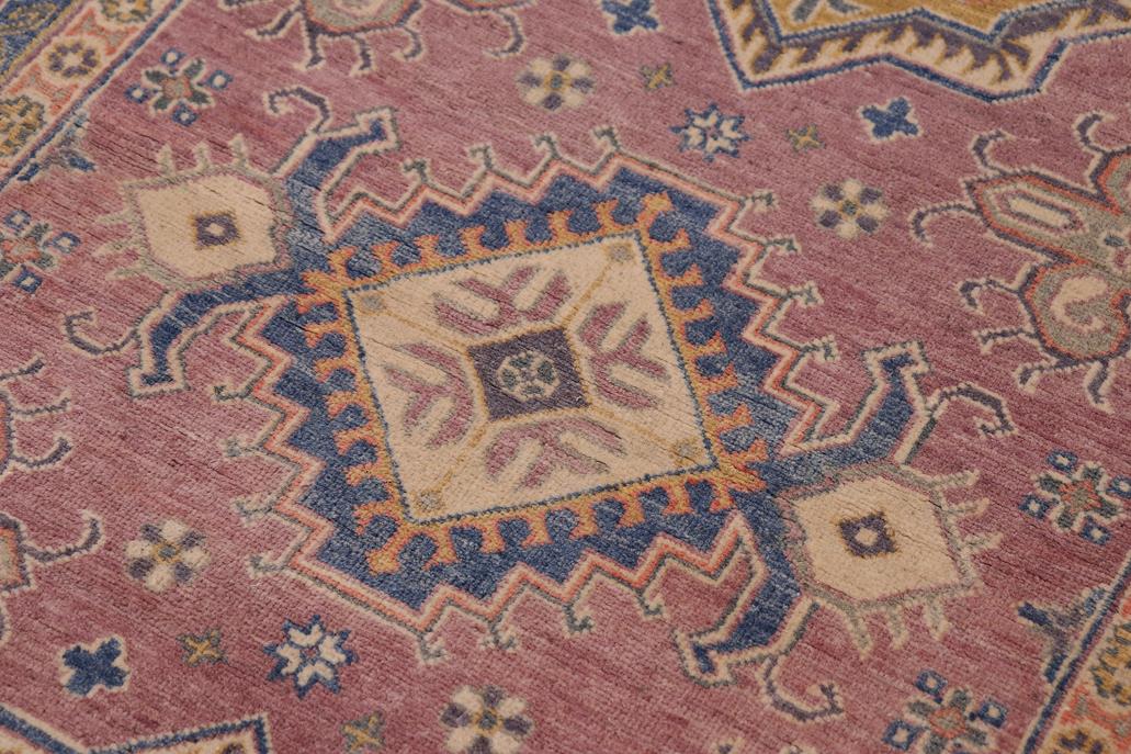 handmade Geometric Kazak Purple Lt. Blue Hand-made RECTANGLE 100% WOOL area rug 4' x 6'