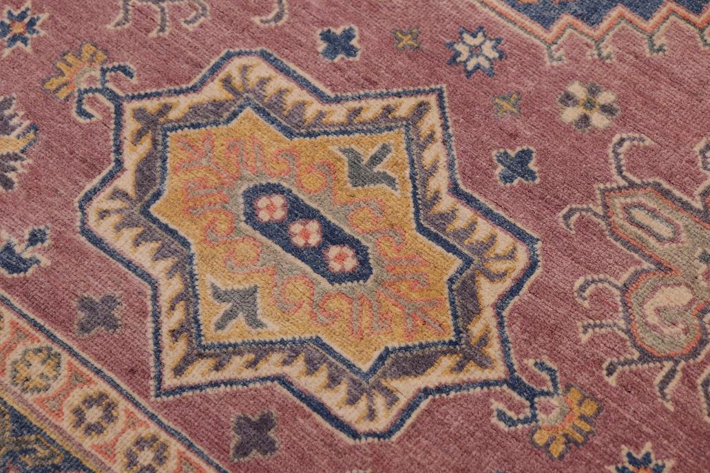 handmade Geometric Kazak Purple Lt. Blue Hand-made RECTANGLE 100% WOOL area rug 4' x 6'