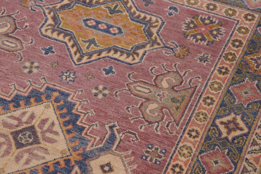 handmade Geometric Kazak Purple Lt. Blue Hand-made RECTANGLE 100% WOOL area rug 4' x 6'