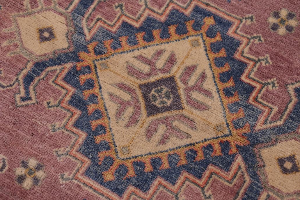 handmade Geometric Kazak Purple Lt. Blue Hand-made RECTANGLE 100% WOOL area rug 4' x 6'