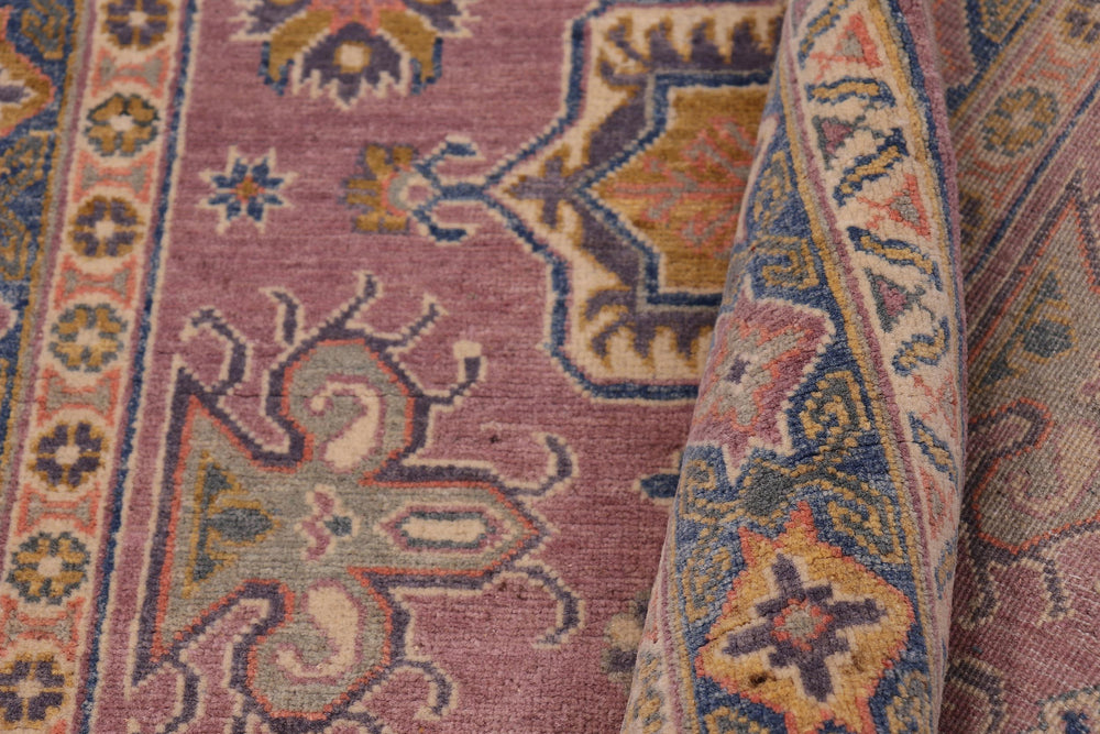 handmade Geometric Kazak Purple Lt. Blue Hand-made RECTANGLE 100% WOOL area rug 4'X6'
