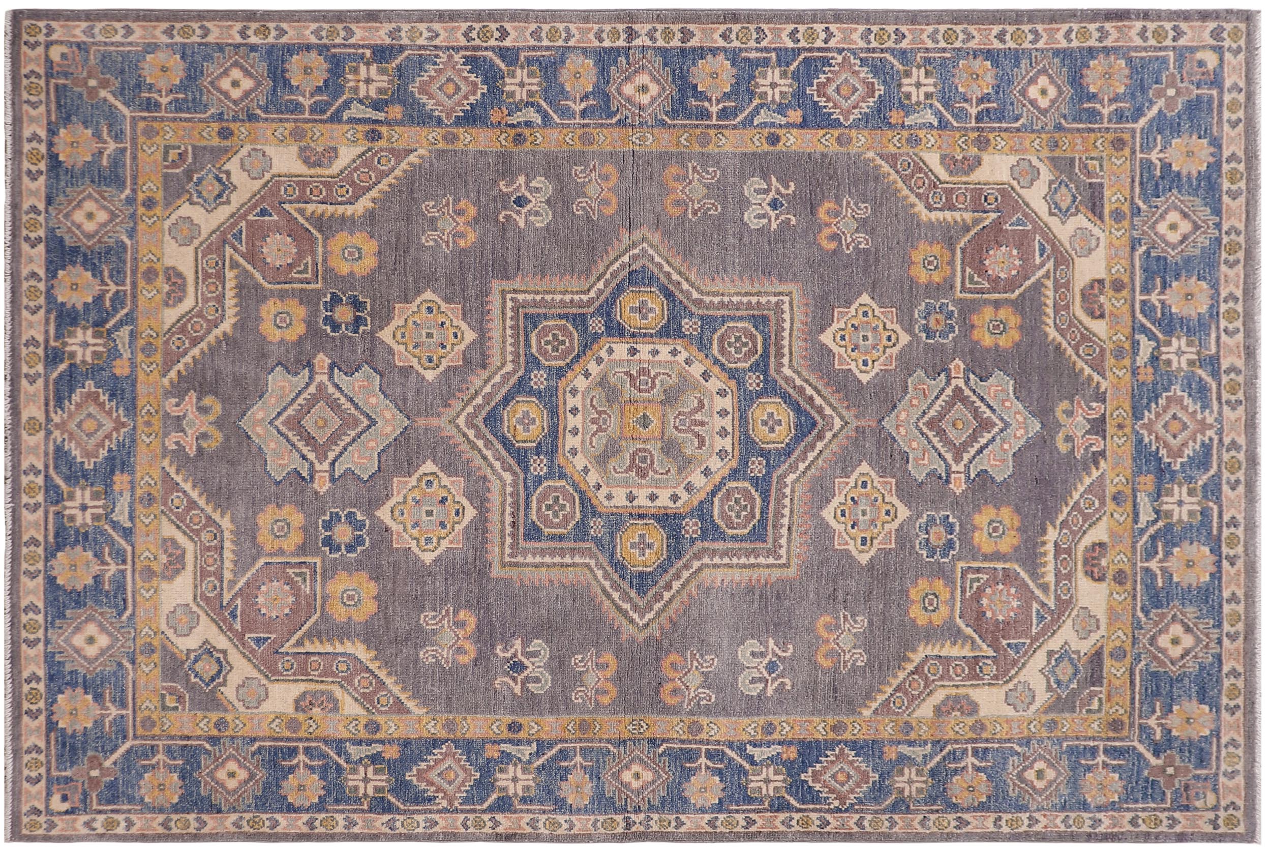 handmade Traditional Kafkaz Gray Lt. Blue Hand-made RECTANGLE 100% WOOL area rug 4' x 6'