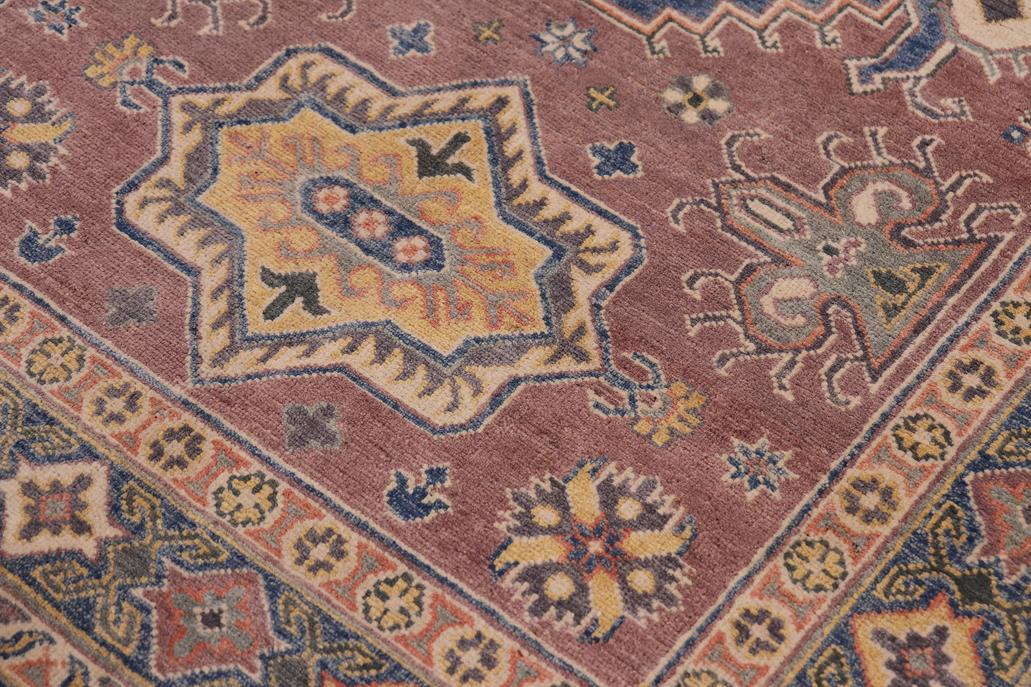 handmade Geometric Kazak Light Purpl Lt. Blue Hand-made RECTANGLE 100% WOOL area rug 4' x 6'