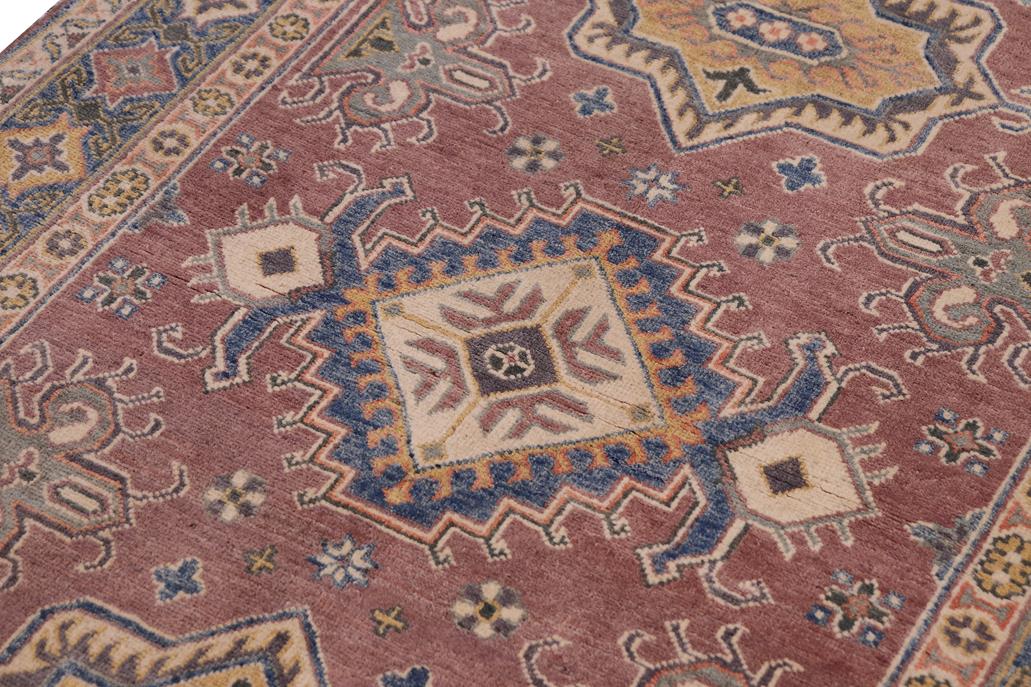 handmade Geometric Kazak Light Purpl Lt. Blue Hand-made RECTANGLE 100% WOOL area rug 4' x 6'