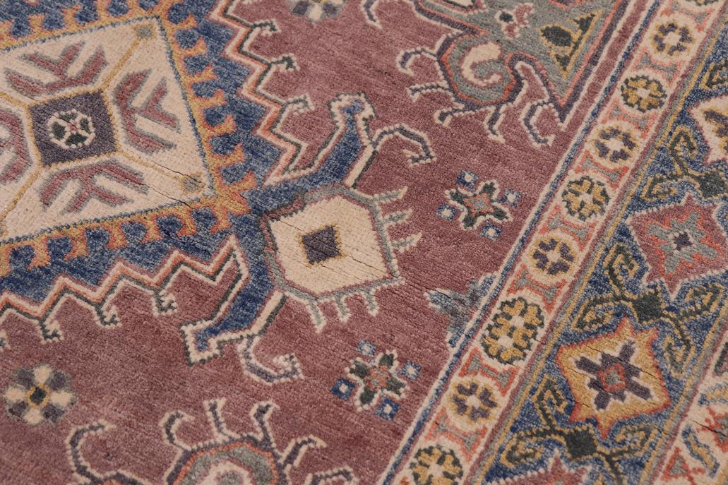 handmade Geometric Kazak Light Purpl Lt. Blue Hand-made RECTANGLE 100% WOOL area rug 4' x 6'