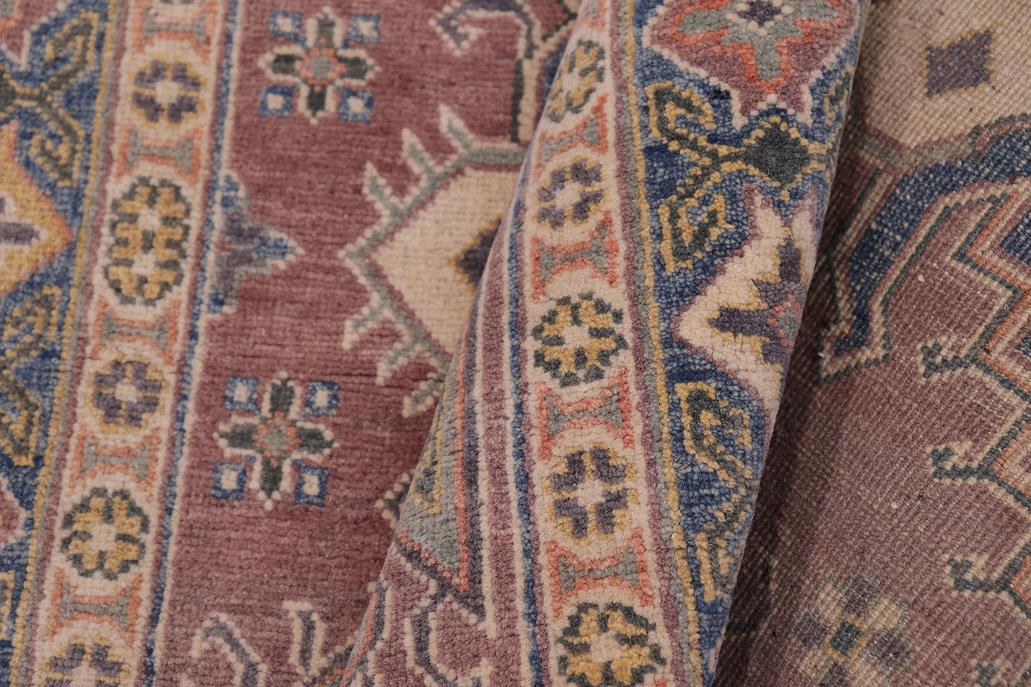 handmade Geometric Kazak Light Purpl Lt. Blue Hand-made RECTANGLE 100% WOOL area rug 4' x 6'