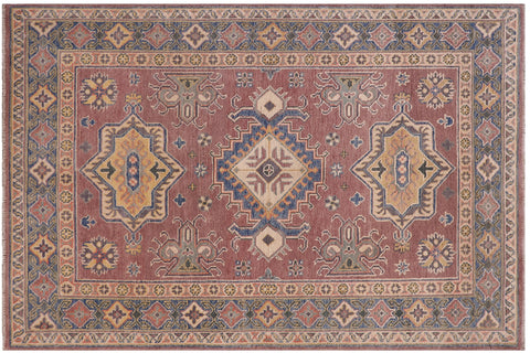 Bohemian Kazak Tribal Simon Light Purpl/Light Blue Wool Rug - 4'0''X5'9''