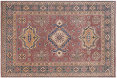 Bohemian Kazak Tribal Simon Light Purpl/Light Blue Wool Rug - 4'0''X5'9''
