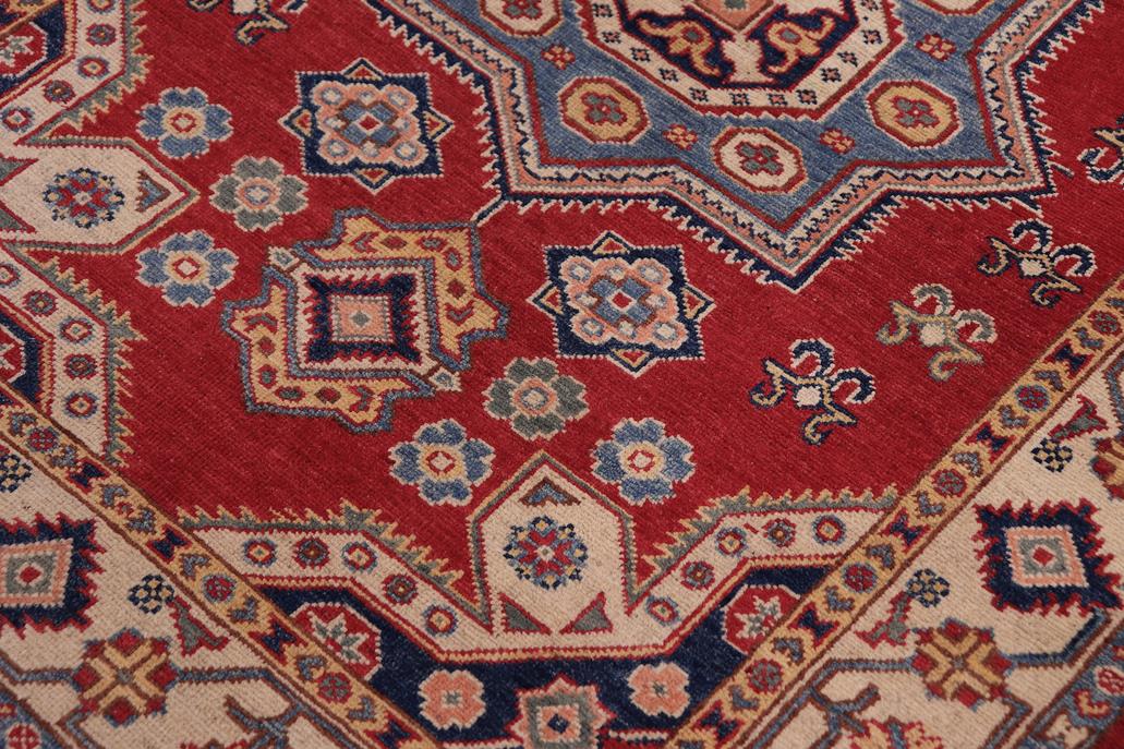 handmade Geometric Kazak Red Beige Hand-made RECTANGLE 100% WOOL area rug 4' x 6'