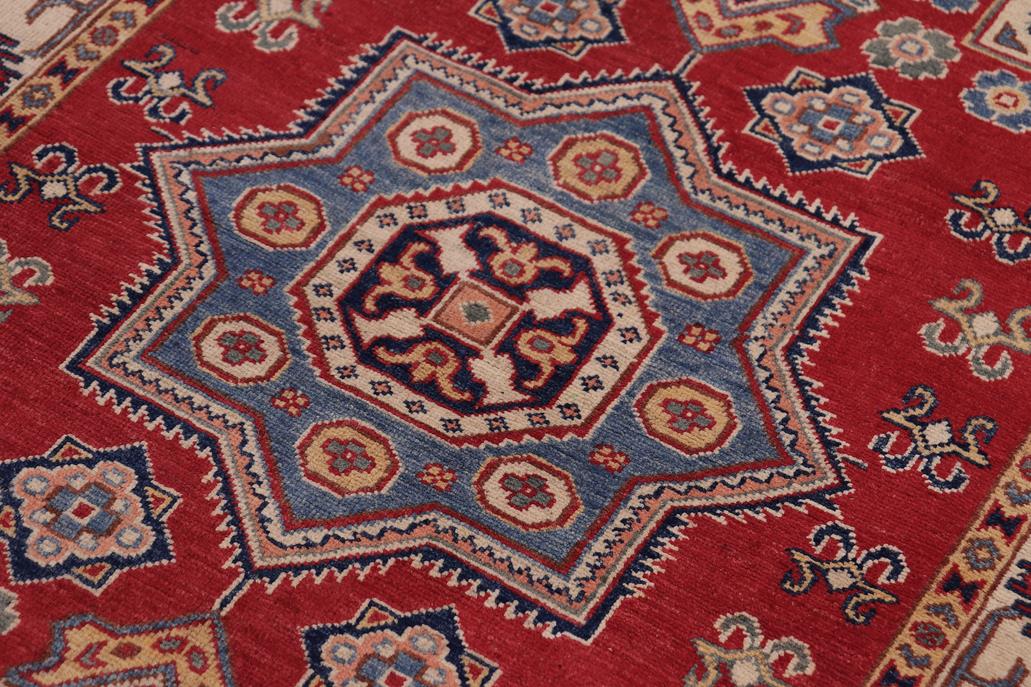 handmade Geometric Kazak Red Beige Hand-made RECTANGLE 100% WOOL area rug 4' x 6'