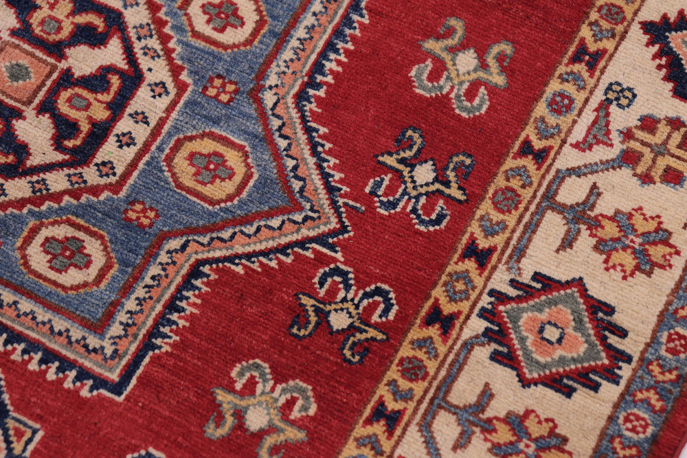 handmade Geometric Kazak Red Beige Hand-made RECTANGLE 100% WOOL area rug 4'X6'