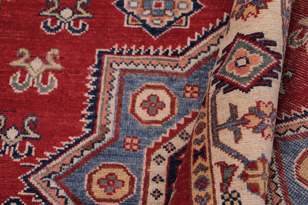 handmade Geometric Kazak Red Beige Hand-made RECTANGLE 100% WOOL area rug 4' x 6'
