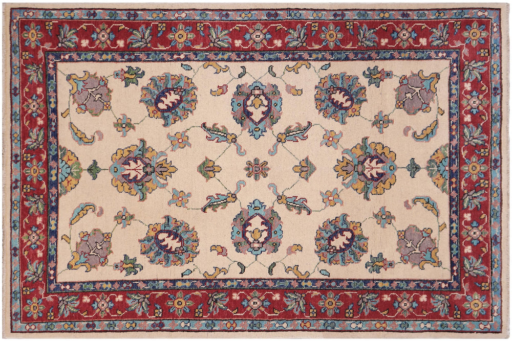 handmade Traditional Kafkaz Lt. Gold Red Hand-made RECTANGLE 100% WOOL area rug 4x6