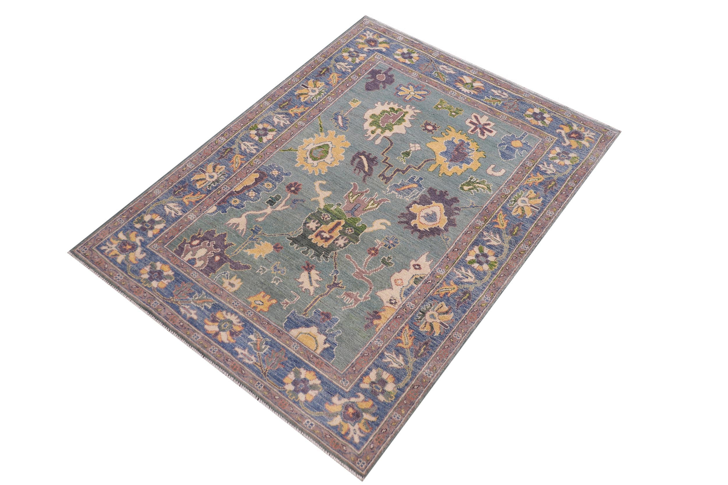 handmade Traditional Kafkaz Lime Green Lt. Blue Hand-made RECTANGLE 100% WOOL area rug 4x6