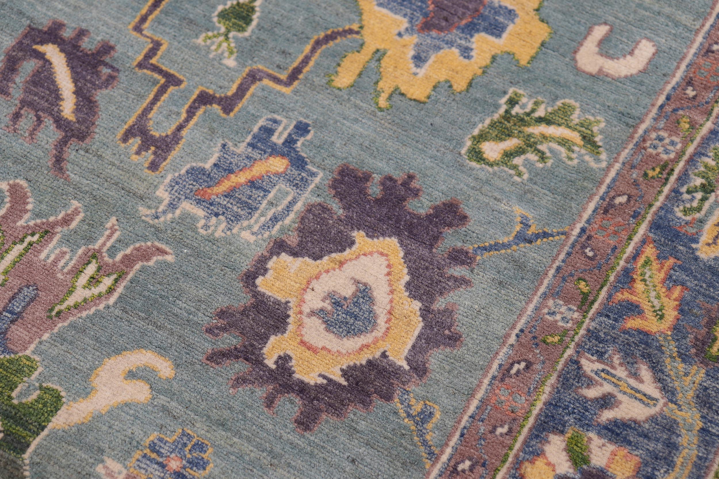 handmade Traditional Kafkaz Lime Green Lt. Blue Hand-made RECTANGLE 100% WOOL area rug 4x6