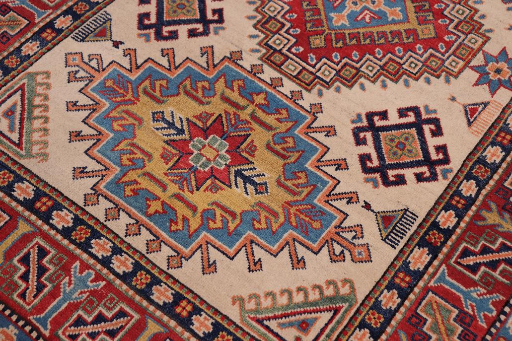 handmade Geometric Kazak Beige Red Hand-made RECTANGLE 100% WOOL area rug 4' x 6'