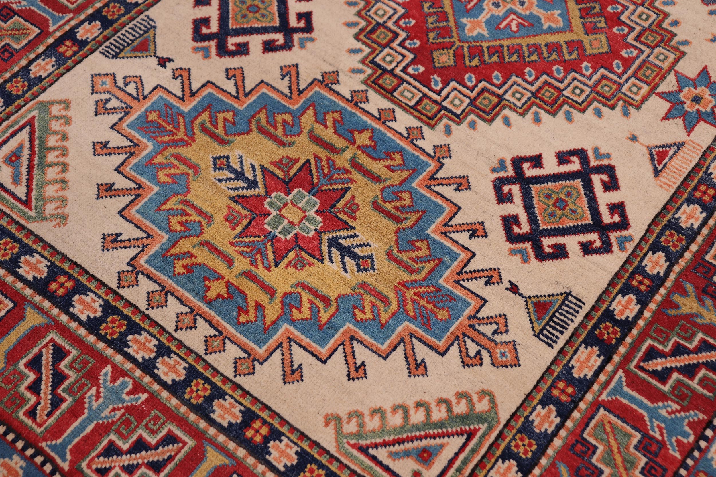 handmade Geometric Kazak Beige Red Hand-made RECTANGLE 100% WOOL area rug 4'X6'