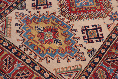 handmade Geometric Kazak Beige Red Hand-made RECTANGLE 100% WOOL area rug 4'X6'
